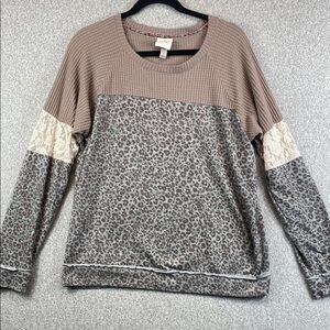 Knox Rose mixed print long sleeve tee L cowgirl thermal lace boho leopard y2k